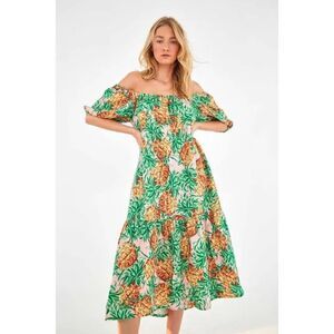 FARM RIO Pineapple Garden Linen Dress Size XS belted Hawaiian tropical